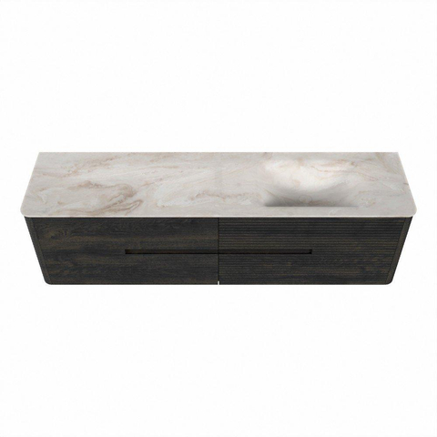 Mondiaz CIRO-DLUX Badkamermeubelset - 180x45x50cm - Solid surface wastafel Frappe - 1 wasbak Rechts - zonder kraangaten - 4 lades - Shadow SW1532182