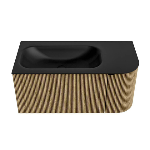 Mondiaz KURVE Ensemble de meuble de salle de bains - 95x46x40cm - 1 tiroir - 1 porte - lavabo solid surface - gauche - 1 trou de robinet - Dusk SW1415098