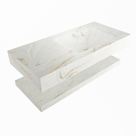 Mondiaz ALAN-DLUX Ensemble de meuble - 100cm - meuble Frappe mat - 0 tiroirs - Lavabo Cloud Frappe suspendu - vasque Droite - 1 trou de robinet SW809295
