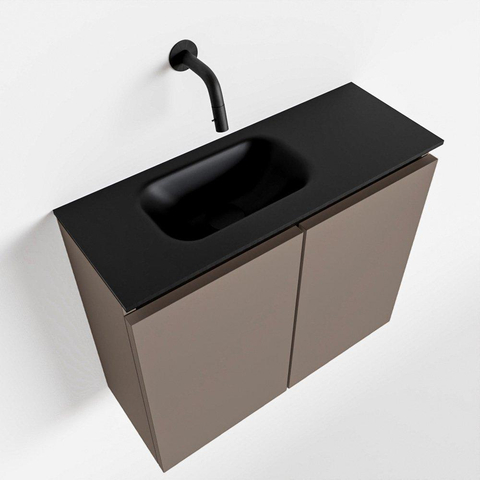 MONDIAZ TURE Toiletmeubel 60x23x50cm met 0 kraangaten 2 deuren smoke mat Wastafel Eden links Solid Surface Zwart SW475329