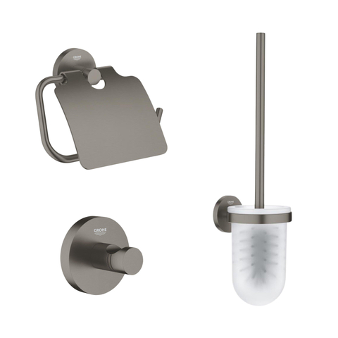 Grohe Start Toiletaccessoire set - toiletborstelhouder - gesloten - toiletrolhouder - met klep - handdoekhaak - brushed hard graphite (antraciet) SW1569630