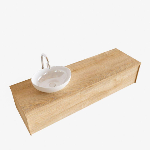 MONDIAZ LUSH Ensemble de meuble salle de bain - 150cm - 1 tiroir - lavabo BARCO - vasque à gauche - 1 trou de robinet - chêne blanchi SW409604
