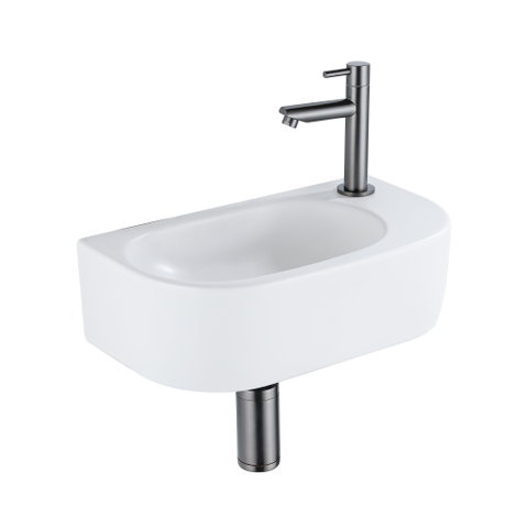 Fugaflow Efficiente Pietra Ensemble lave-mains - 40x21.5x12cm - droite - lisse - demi-ronde - 1 trou de robinet - céramique - robinet lave-mains gunmetal - bouchon de vidage - siphon abaissé - blanc mat SW1442362