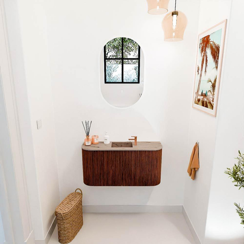 Mondiaz JOYA-DLUX 83.2cm toiletmeubel - ronding links en rechts kleur Ruby - Wastafel FAYE positie Midden 1 kraangat kleur Arena. SW1425315