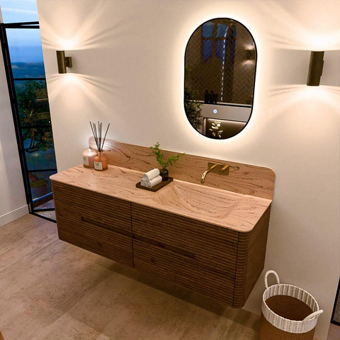 Mondiaz CIRO-DLUX Ensemble de meubles de salle de bains - 150x45x50cm - Plan vasque solid surface Arena - 1 bassin à droite - sans trous de robinet - 4 tiroirs - Dusk SW1533130