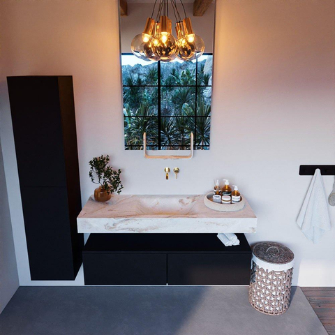 Mondiaz ALAN-DLUX Ensemble de meuble - 130cm - meuble Urban mat - 2 tiroirs - Lavabo Cloud Frappe suspendu - vasque Centre - 0 trous de robinet SW805629