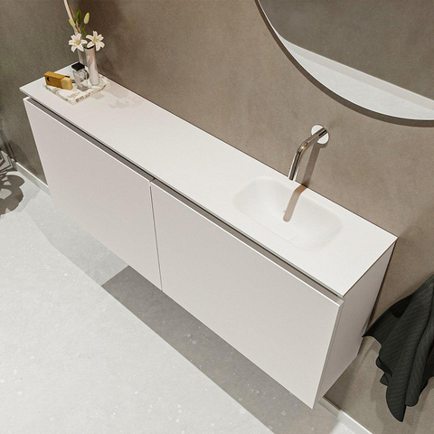 MONDIAZ TURE Toiletmeubel 120x23x50cm met 0 kraangaten 2 deuren linen mat Wastafel Eden rechts Solid Surface Wit SW475090