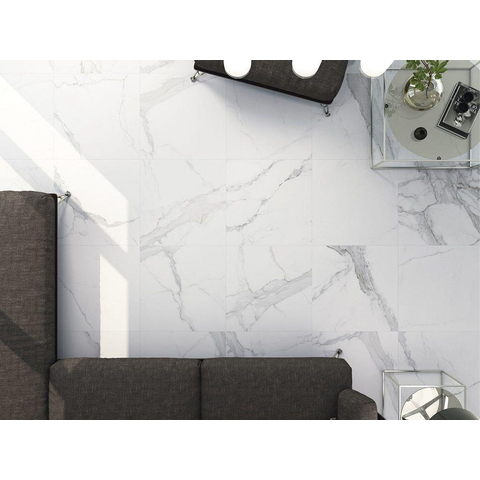 Terravito Alpuro carreau mural et de sol - 60x60cm - 9mm - carré - rectifié - effet marbre - blanc/noir mat SW359784