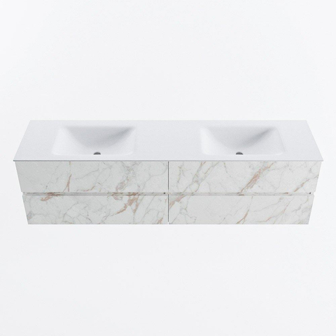 MONDIAZ Vica Ensemble meuble de salle de bains - 180cm - meuble bas Carrara - 4 tiroirs - lavabo Cloud double - 2 trous de robinet - version haute 60cm - Talc SW1085000