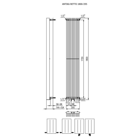 Plieger Antika Retto designradiator verticaal middenaansluiting 1800x295mm 994W wit 7253212