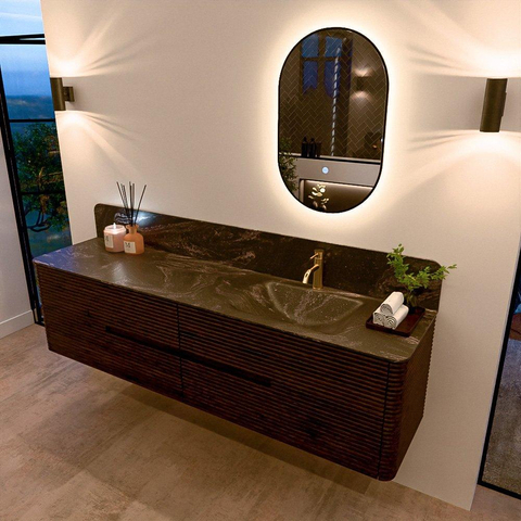 Mondiaz CIRO-DLUX Badkamermeubelset - 190x45x50cm - Solid surface wastafel Lava - 1 wasbak Rechts - 1 kraangat - 4 lades - Walnut SW1530192