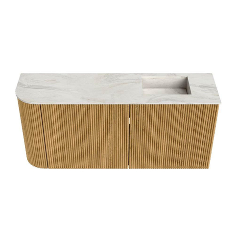 Mondiaz JOYA-DLUX Meuble de toilette 91,6cm - arrondi gauche couleur Chêne - Vasque FAYE position Droite Sans trou de robinet couleur Ostra SW1422255