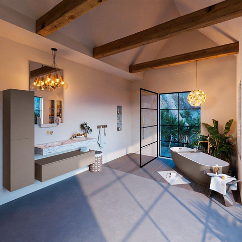 Mondiaz ALAN-DLUX Ensemble de meuble - 130cm - meuble Smoke mat - 1 tiroir - Lavabo Cloud Glace suspendu - vasque Gauche - 0 trous de robinet SW805804