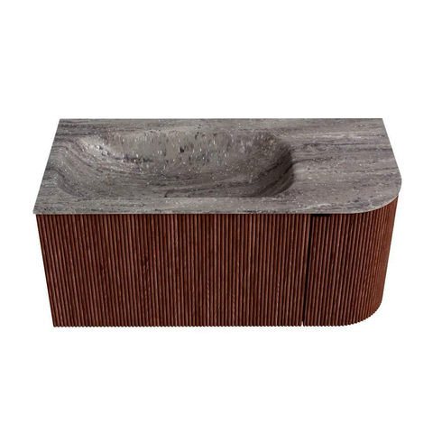 MONDIAZ KURVE-DLUX meuble de salle de bains 95cm courbure droite couleur Ruby avec 1 tiroir et 1 porte. Lavabo BIG SMALL gauche 1 trou de robinet Oza. SW1432776