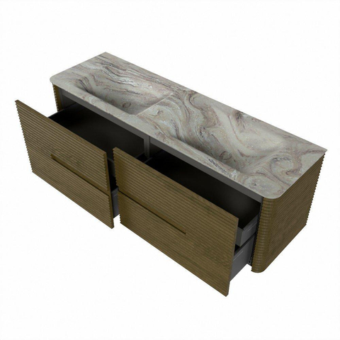 Mondiaz CIRO-DLUX Badkamermeubelset - 150x45x50cm - Solid surface wastafel Glace - 2 wasbak Dubbel - zonder kraangaten - 4 lades - Dusk SW1533016
