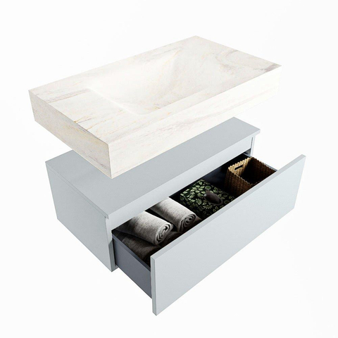 MONDIAZ ALAN - DLUX Badkamermeubelset - 80cm - onderkast - Clay - 1 lade - vrijhangende wastafel - wasbak midden - 0 kraangaten - Ostra SW807795