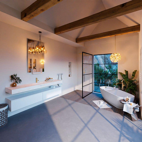 Mondiaz ALAN-DLUX Ensemble de meuble - 200cm - meuble Talc mat - 2 tiroirs - Lavabo Cloud Ostra suspendu - vasque Centre - 1 trou de robinet SW806778
