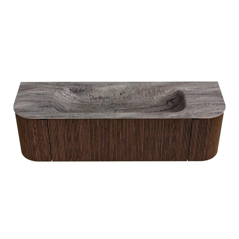 MONDIAZ KURVE-DLUX 150cm badmeubel ronding Links + Rechts kleur Walnut met 1 lade en 2 deuren. Wastafel BIG MEDIUM Midden 1 kraangat Oza. SW1432455