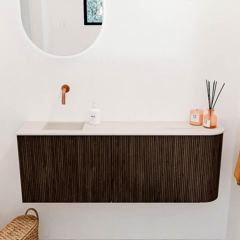 Mondiaz JOYA-DLUX 111.6cm toiletmeubel - ronding rechts kleur Walnut - Wastafel FAYE positie Links Zonder kraangat kleur Meli. SW1424449