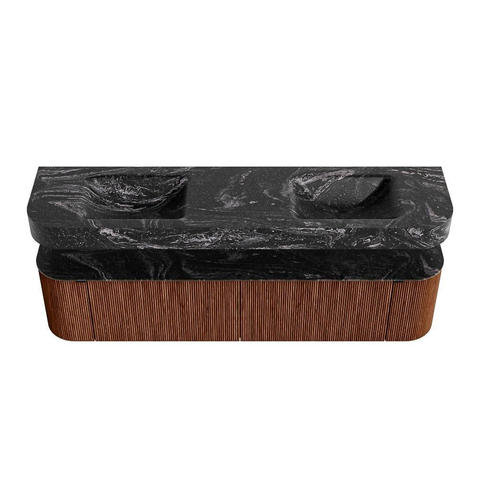 MONDIAZ THOR-DLUX Meuble de salle de bains 190cm arrondi gauche + droite couleur Ruby avec 2 tiroirs et 2 portes. Vasque suspendue CLOUD Double sans trou de robinet couleur Lava. SW1466506