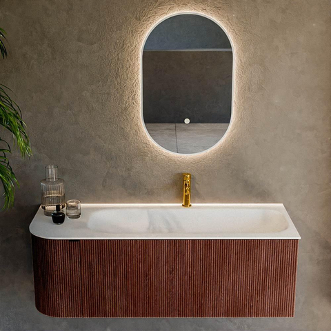 Mondiaz KURVE Ensemble de meuble de salle de bains - 125x46x40cm - 1 tiroir - 1 porte - lavabo solid surface - à droite - 1 trou de robinet - Ruby SW1415283