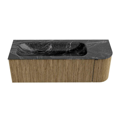 Mondiaz KURVE-DLUX Ensemble de meuble de salle de bains - 135x46x40cm - 1 tiroir - 1 porte - lavabo solid surface - gauche - 1 trou de robinet - Dusk SW1415274