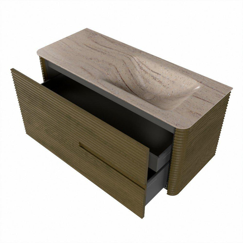 Mondiaz CIRO-DLUX Ensemble meuble de salle de bains - 110x45x50cm - Plan-vasque Solid surface Saba - 1 vasque à droite - sans trous de robinetterie - 2 tiroirs - Dusk SW1533820