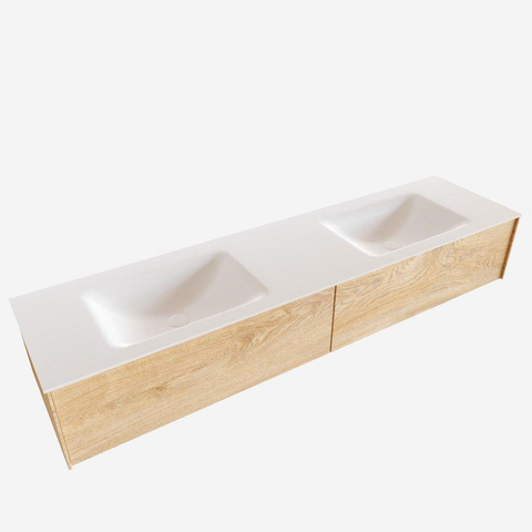 ENSEMBLE DE MEUBLE MONDIAZ LUSH - 180 cm - 2 tiroirs - lavabo cloud - 2 vasques - 2 trous de robinet - chêne blanchi SW409361