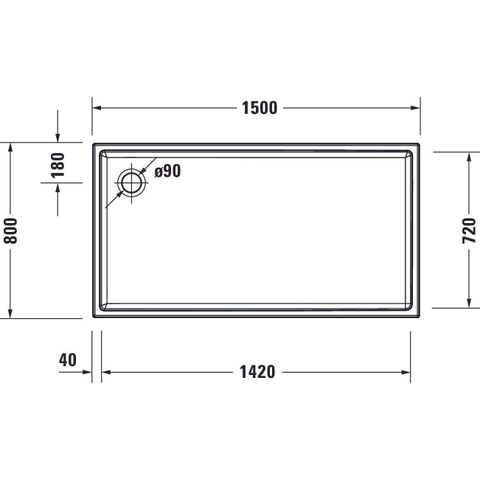 Duravit Starck Slimline Kunststof douchebak acryl rechthoekig - 150x80x6cm - met antislip - wit SW472380