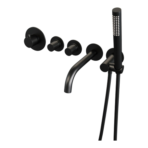 BRAUER Stripe Mitigeur thermostatique de baignoire - SET 01 - encastré - bec - douchette à main sur barre - flexible de douche - coude mural - noir mat SW1435121