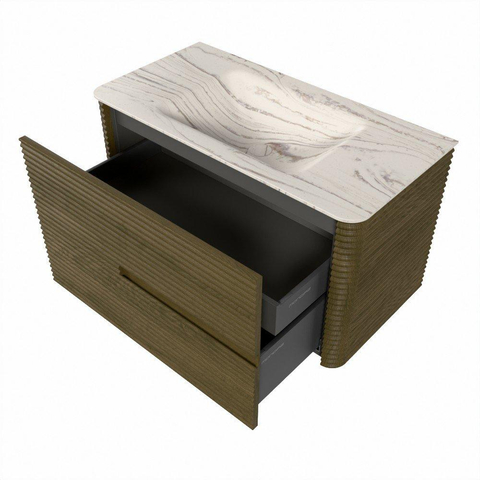Mondiaz CIRO-DLUX Meuble de salle de bains - 90x45x50cm - Plan vasque en solid surface Nata - 1 vasque au centre - 1 trou de robinet - 2 tiroirs - Dusk SW1533198