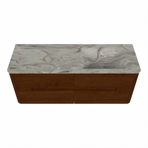 Mondiaz CIRO-DLUX Badkamermeubelset - 130x45x50cm - Solid surface wastafel Glace - 1 wasbak Rechts - zonder kraangaten - 4 lades - Ruby SW1531675