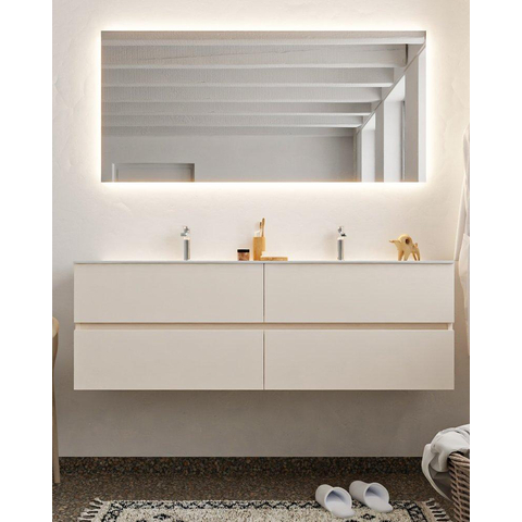 ENSEMBLE DE MEUBLE MONDIAZ VICA - 150 cm - 4 tiroirs - lavabo Moon double - 2 trous de robinet - solid surface lin SW410962