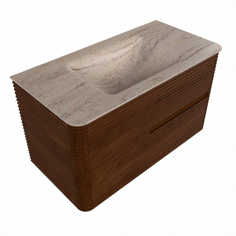 Mondiaz CIRO-DLUX Meuble de salle de bains - 90x45x50cm - Vasque solid surface Saba - 1 bassin Central - 1 trou de robinet - 2 tiroirs - Ruby SW1532162