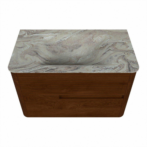 Mondiaz CIRO-DLUX Ensemble de meubles de salle de bains - 80x45x50cm - vasque Solid surface Glace - 1 lavabo au milieu - sans trous de robinet - 2 tiroirs - Ruby SW1531538