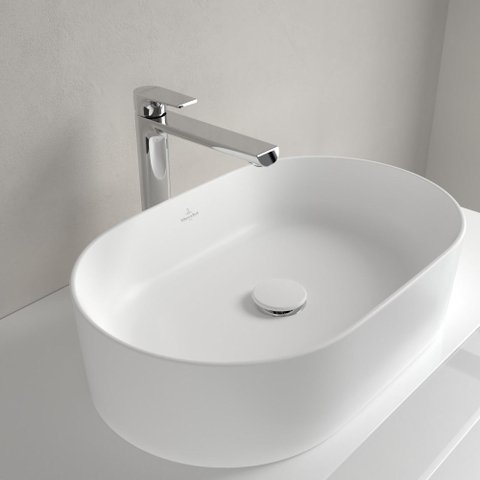 Villeroy & Boch Collaro opzetwastafel ovaal - 56x36cm - zonder overloop - zonder kraangat CeramicPlus - Stone White (mat wit) SW336076