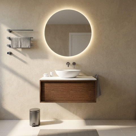 Saniclass Holz Frame Badkamermeubelset - 100x45x42.5cm - Torino solid surface topblad wit - zonder kraangat - 1 lade - mat walnut pure (hout) SW1478706