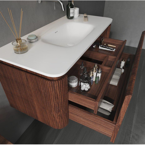 Royal Plaza Terra Edge Ensemble meuble de salle de bains - 100x44.7x46cm - vasque en solid surface blanc mat - 1 vasque - 1 trou de robinet - 2 tiroirs - châtaignier (noyer) SW1471913