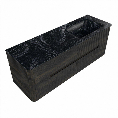 Mondiaz CIRO-DLUX Meuble de salle de bains - 140x45x50cm - Plan-vasque solid surface Lava - 1 vasque à droite - 1 trou de robinet - 4 tiroirs - Shadow SW1532277