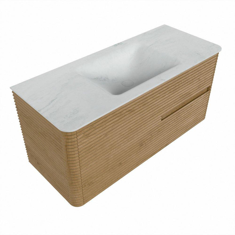 Mondiaz CIRO-DLUX Badkamermeubelset - 110x45x50cm - Solid surface wastafel Opalo - 1 wasbak Midden - 1 kraangat - 2 lades - Oak SW1531011
