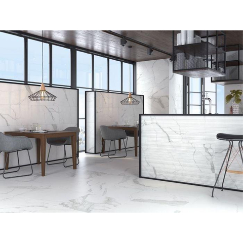 Terravito Alpuro carrelage mural et de sol - 120x120cm - 9mm - carré - rectifié - aspect marbre - blanc/noir mat SW492777