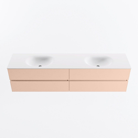 MONDIAZ VICA Ensemble meuble de salle de bains - 200cm - meuble bas rosee - 4 tiroirs - lavabo moon double - sans trous de robinet - version haute 60cm - talc SW1080503