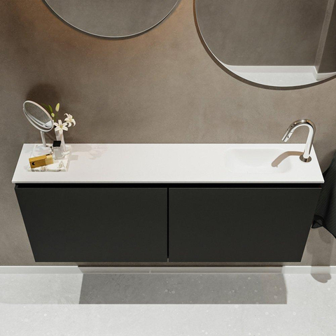 MONDIAZ TURE Toiletmeubel 120x23x50cm met 1 kraangaten 2 deuren urban mat Wastafel Eden rechts Solid Surface Wit SW474916