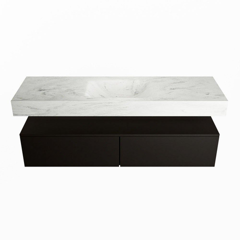 Mondiaz ALAN-DLUX Ensemble de meuble - 150cm - meuble Urban mat - 2 tiroirs - Lavabo Cloud Opalo suspendu - vasque Centre - 0 trous de robinet SW806464