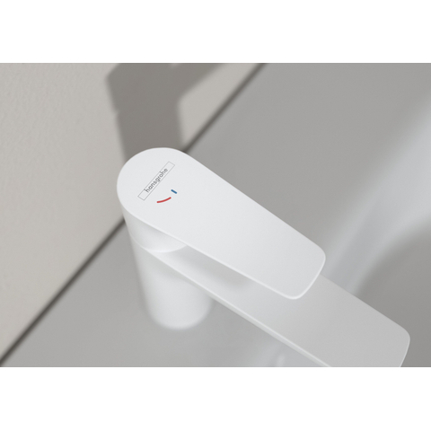 Hansgrohe Talis e 1 greeps wastafelkraan - 110 - coolstart - met trekwaste - mat wit SW297307