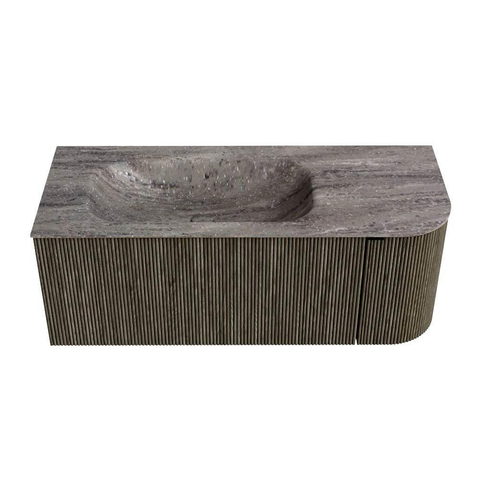 MONDIAZ KURVE-DLUX 115cm badmeubel ronding Rechts kleur Shadow met 1 lade en 1 deur. Wastafel BIG SMALL Links 1 kraangat Oza. SW1432878
