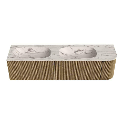 MONDIAZ KURVE-DLUX 175cm badmeubel ronding Rechts kleur Dusk met 2 lades en 1 deur. Wastafel STOR SMALL Dubbel / Links zonder kraangat Nata. SW1432434