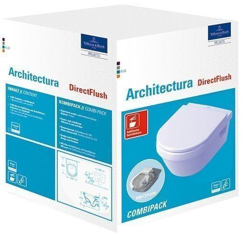 Villeroy & Boch Architectura Omnia Architecturacombi pack - met wandcloset - diepspoel DirectFlush - met zitting - met softclose - White Alpine (glans wit) 0124871