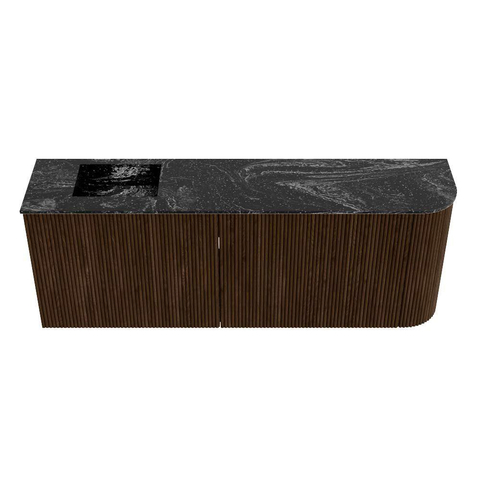 Mondiaz JOYA-DLUX Meuble de salle de bains 111.6cm - arrondi droit couleur Walnut - Vasque FAYE position Gauche Sans trou de robinet couleur Lava SW1422492
