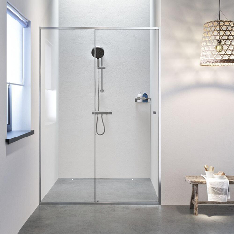 Sealskin Contour porte coulissante pour niche 140 cm, 200 cm de haut, inox, verre de sécurité clair 6 mm SW296195
